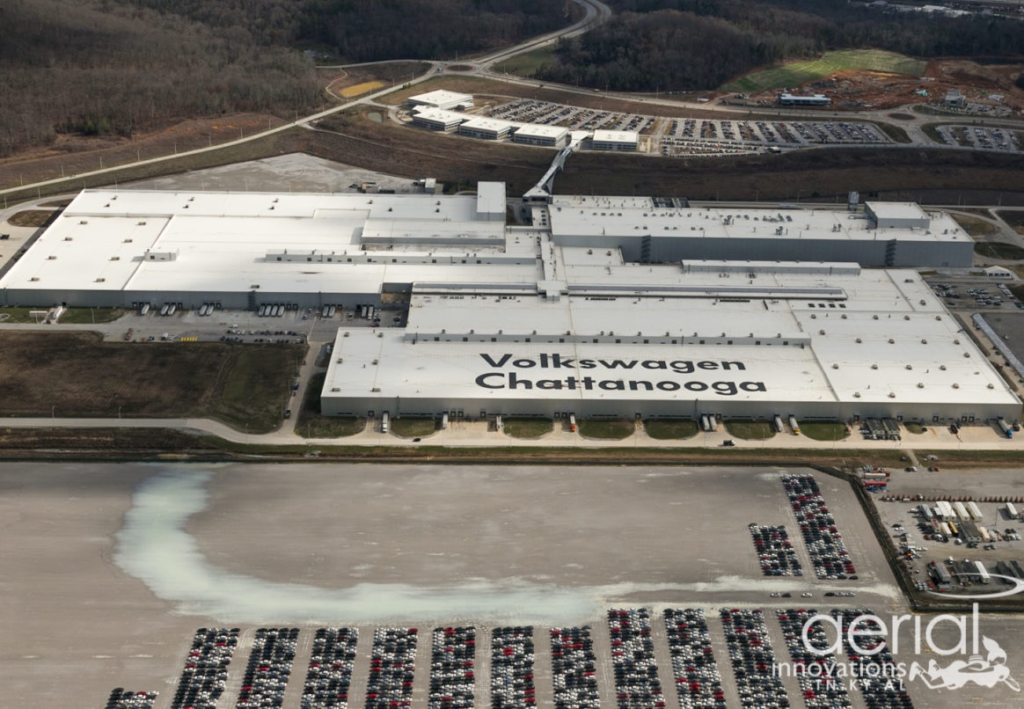 Aerial view of the Volkswagen Chattanooga Assembly Plant at Enterprise South Industrial Park near Ooltewah, Tennessee.
